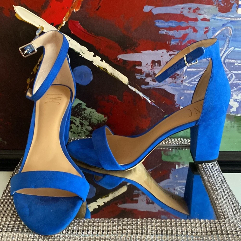 INC Royal Blue Suede Sandal Size 10 3 1/2 inch  heels Don’t have box - Picture 2 of 2